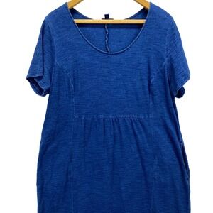 Pure Jill Indigo Blue Cotton Knit Midi Dress Women's 2X Pockets Side Slits